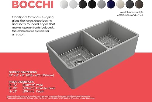 Miniatura 294 de BOCCHI Classico Farmhouse Delantal de arcilla refractaria delantera de 20 pulgadas. Fregadero de cocina de un solo tazón con rejilla inferior Café