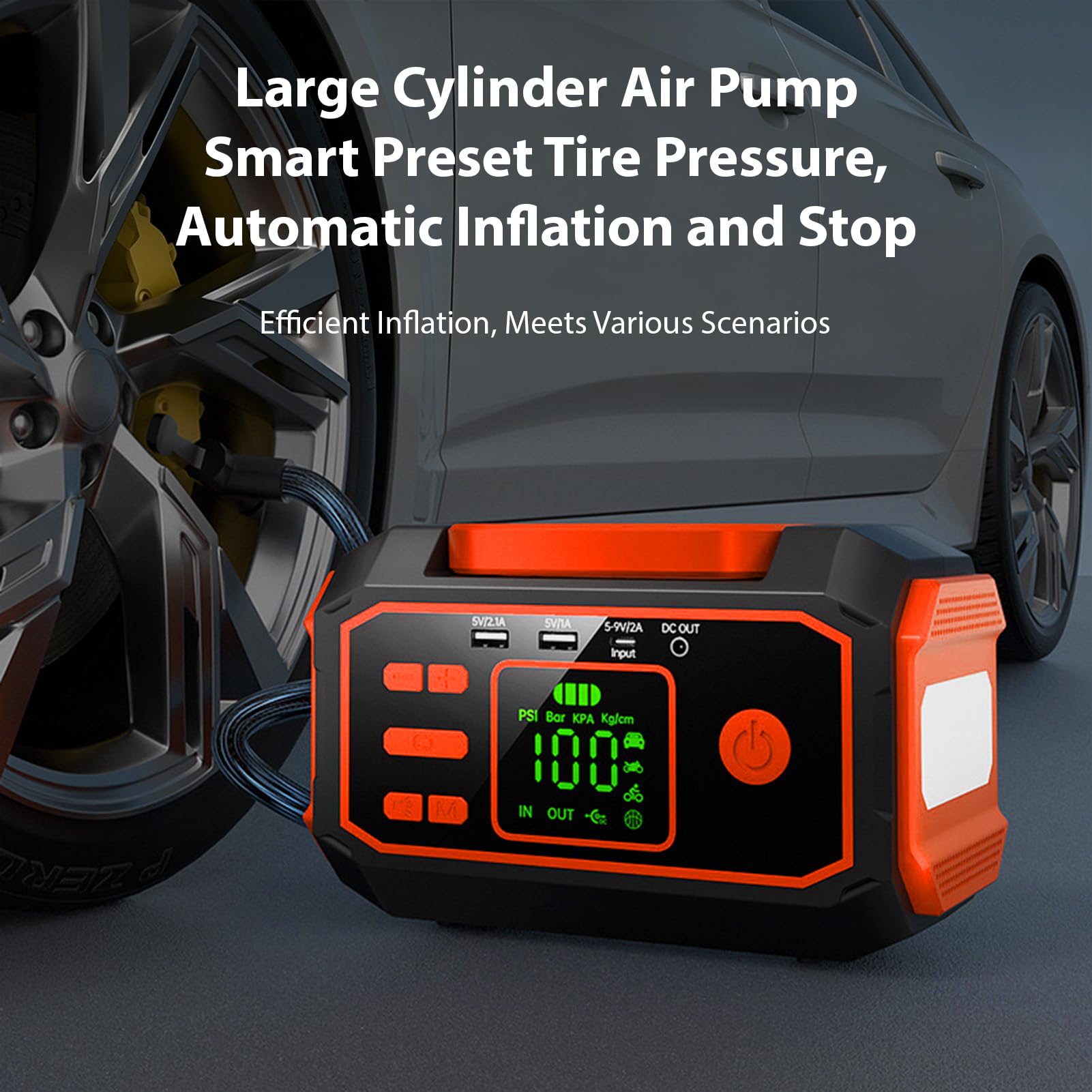 Gonfiatore di Pneumatici Portatile con Avviatore di Batteria 10000MAH per Conducenti Auto Camion Moto Avvia Motori Benzina Fino 6.0l e Fino 3.0l per Emergenze