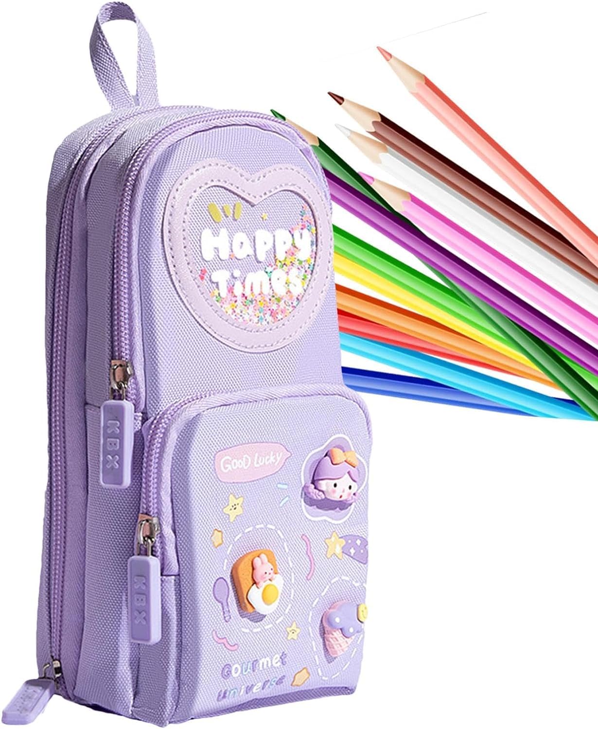 STOFFIER GARTEN Plastic Kawaii Cute Pencil Case 3 Compartment Cute Pencil Case For Girls Aesthetic Large Capacity Pen Pencil Pouch Multifunctional Stationery Organizer For School Office Item (Purple) 4