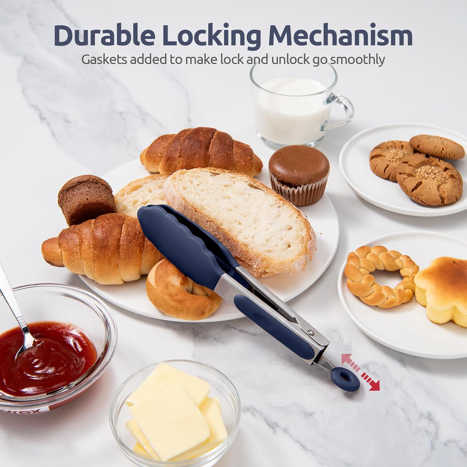 600ºF Heat Proof Kitchen Tong: U-Taste 7 Silicone Cooking Tong with Firm Sealed Non Stick Rubber Tips & Silicon Coated 18/8 Stainless Steel Handle & Smooth Locking for Serving Salad (Midnight Blue)