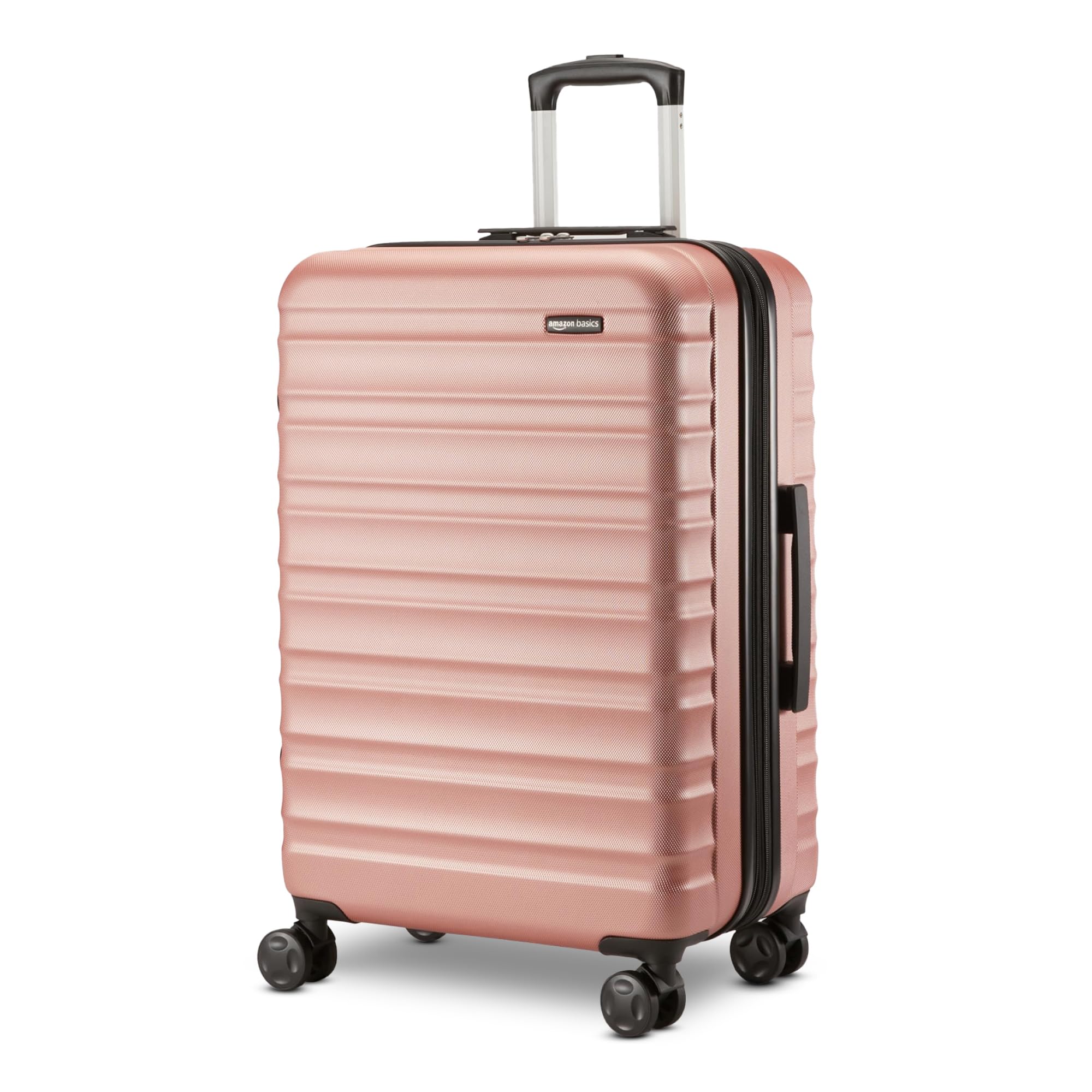 Amazon Basics 26" Hardside Medium Checked Luggage, Hardshell Suitcase With Wheels, Expandable For Up to 15% More Space, With Scratch-Resistant Surface, Four Multi-directional Wheels, Rose Gold
