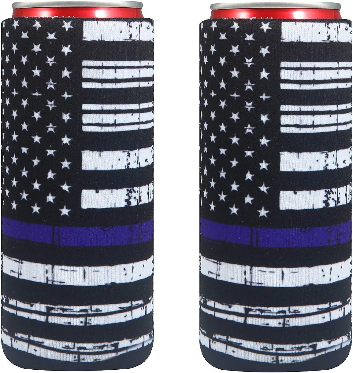 Creatyi 2 PCS Colourful Neoprene Beer Cooler Beer Coolies Beer Holders Perfect for 12oz Slim Drink Beer Cans (2 PCS Black American Flags)