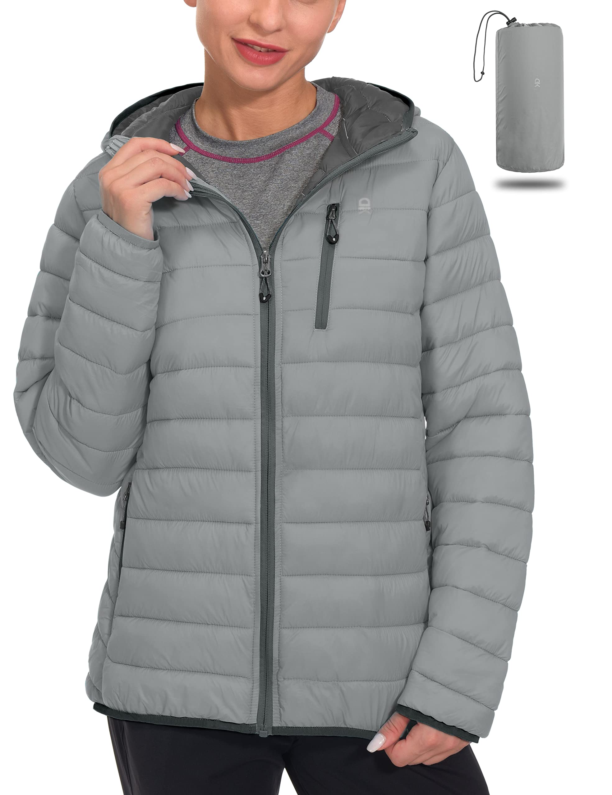 Little Donkey Andy Womens Packable Lightweight Puffer Jacket Hooded Windproof Winter Coat with Recycled Insulation