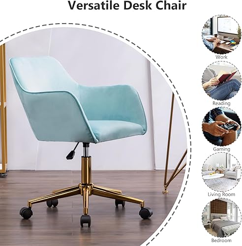 Miniatura 6 de Hommoo Silla decorativa de escritorio con ruedas y brazos, silla de trabajo ajustable de tela de terciopelo para el hogar, dormitorio, oficina,