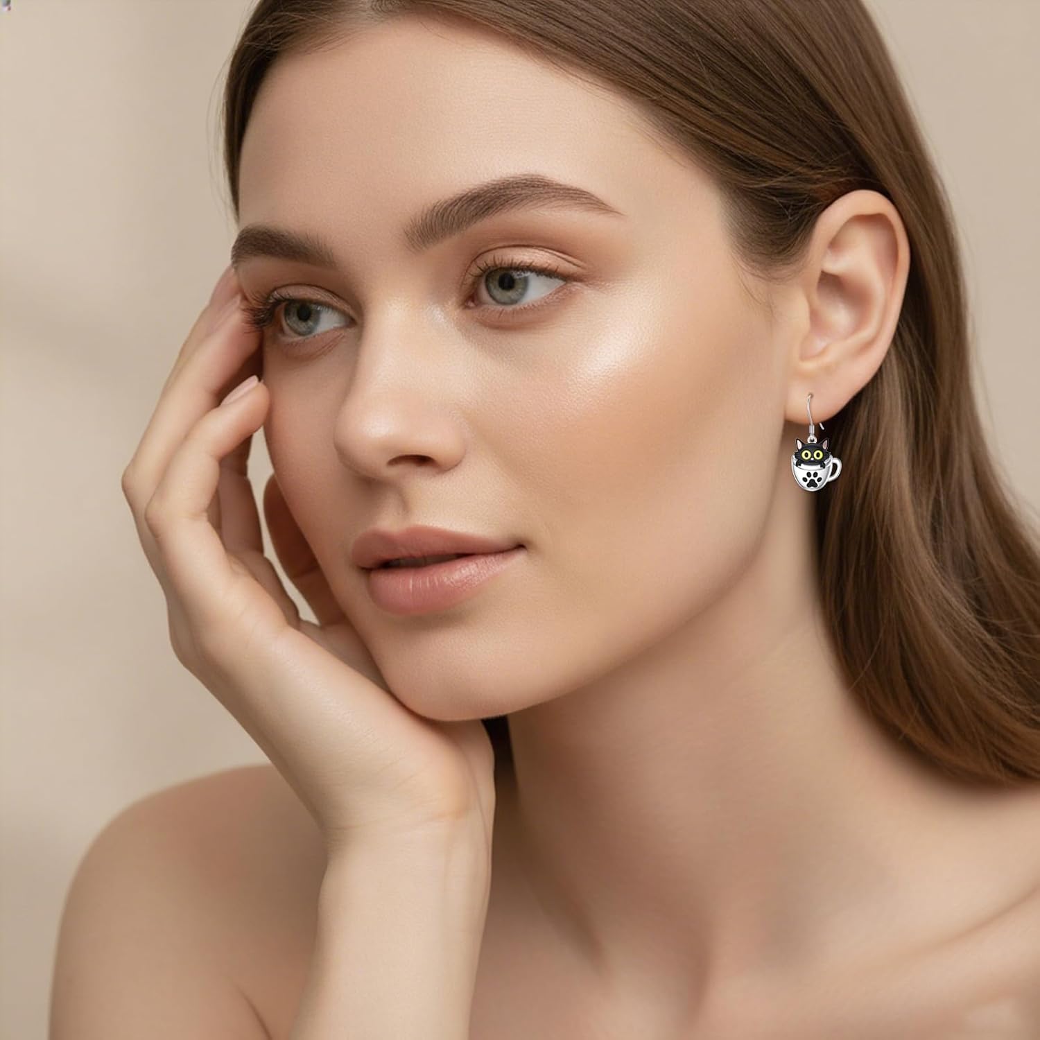 KiiKii Black Cat Earrings for Women 925 Sterling Silver Tea Cup Kitten/Dog/Axolotl/Panda/Sloth Dangle Earrings Animal Jewelry Gifts for Christmas Birthday - Image 4