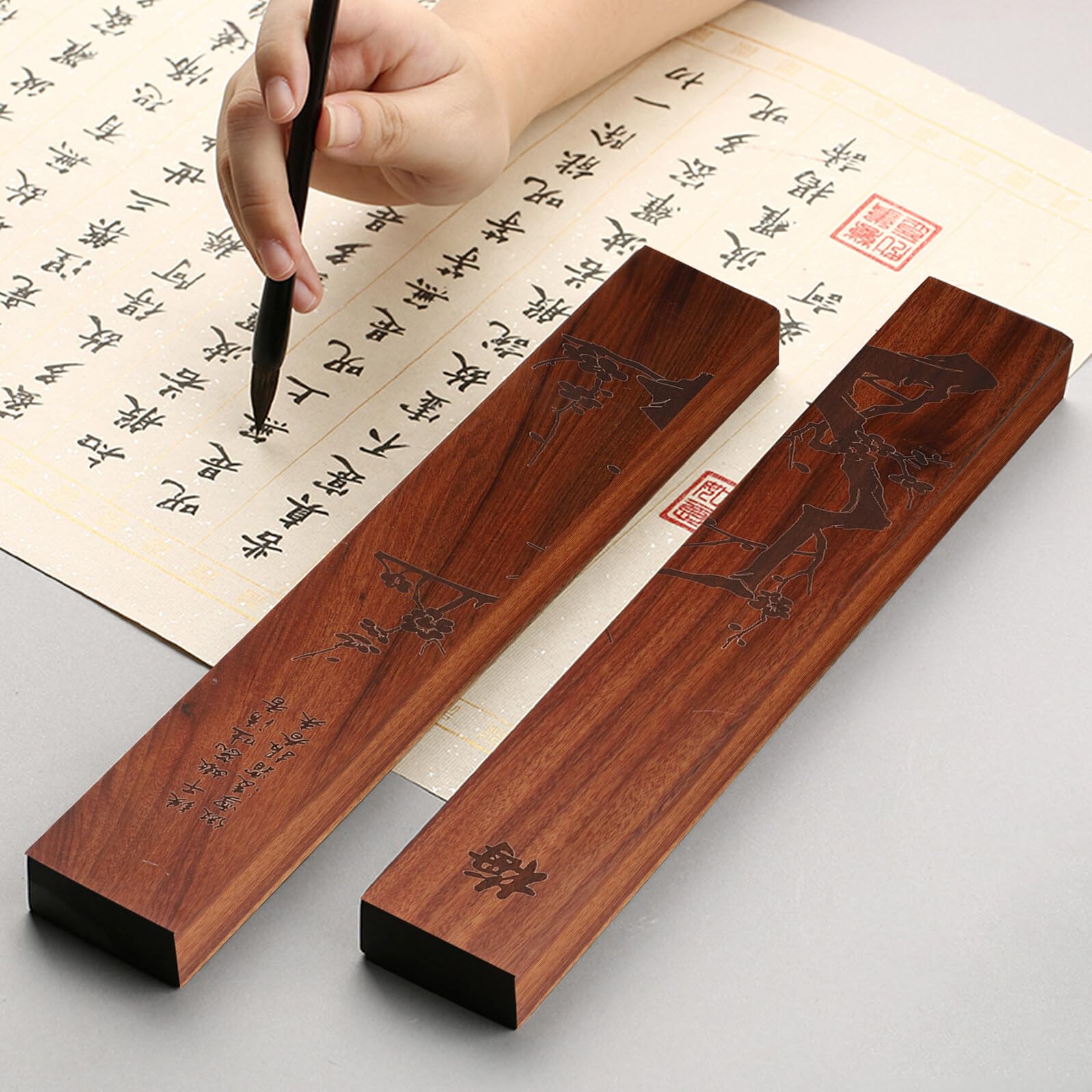 Holz Briefbeschwerer 2 Stück mit Chinesischer Kalligrafie für Zuhause