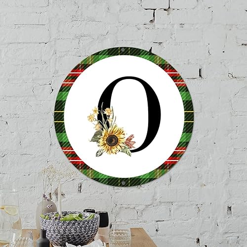 Miniatura 3 de Letrero de bienvenida frontal para puerta monograma de inicial corona en O letrero redondo de hojalata del alfabeto girasol mariposa búfalo