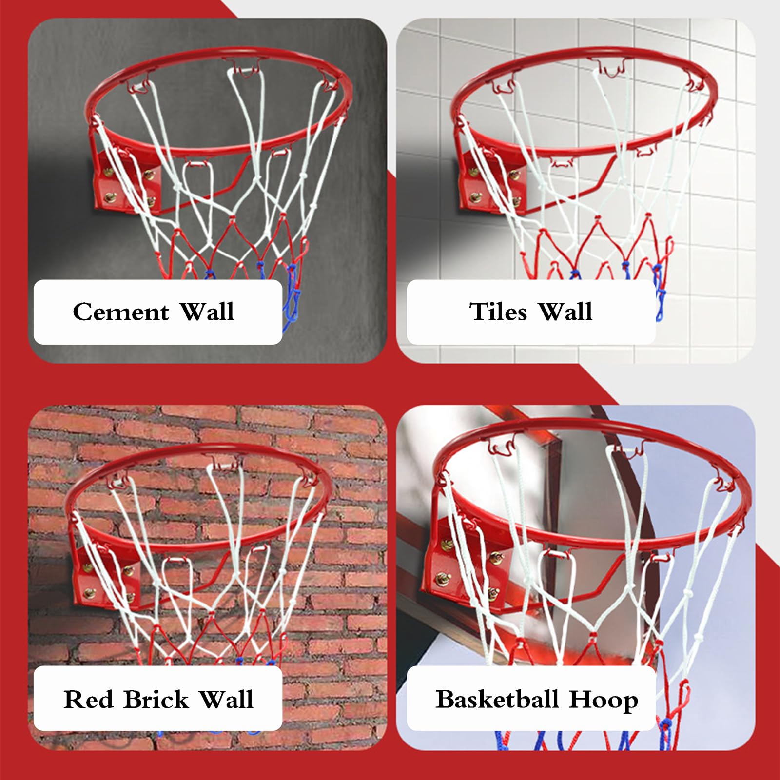 Canestro Basket Esterno,Cerchio Universale da Basket,Anello da Pallacanestro da Muro,Canestro Regolamentare Basket Ring,con Rete in Nylon,per La Scuola,Muro Esterno