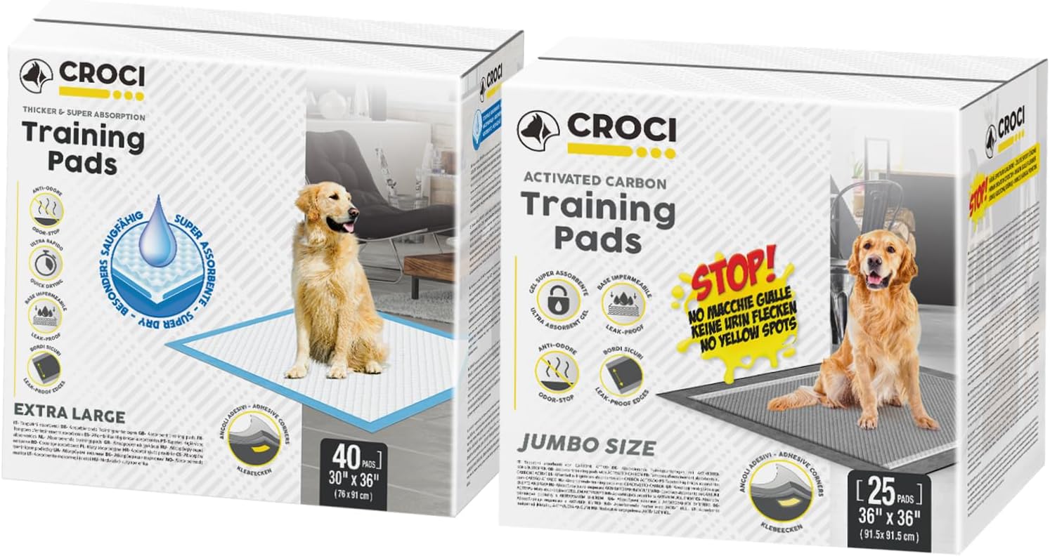CROCI Dog Pads XXL 30x36in 40 Count & CROCI 36"x36" 3XL Activated Carbon Pee Pads for Dogs 25 Count