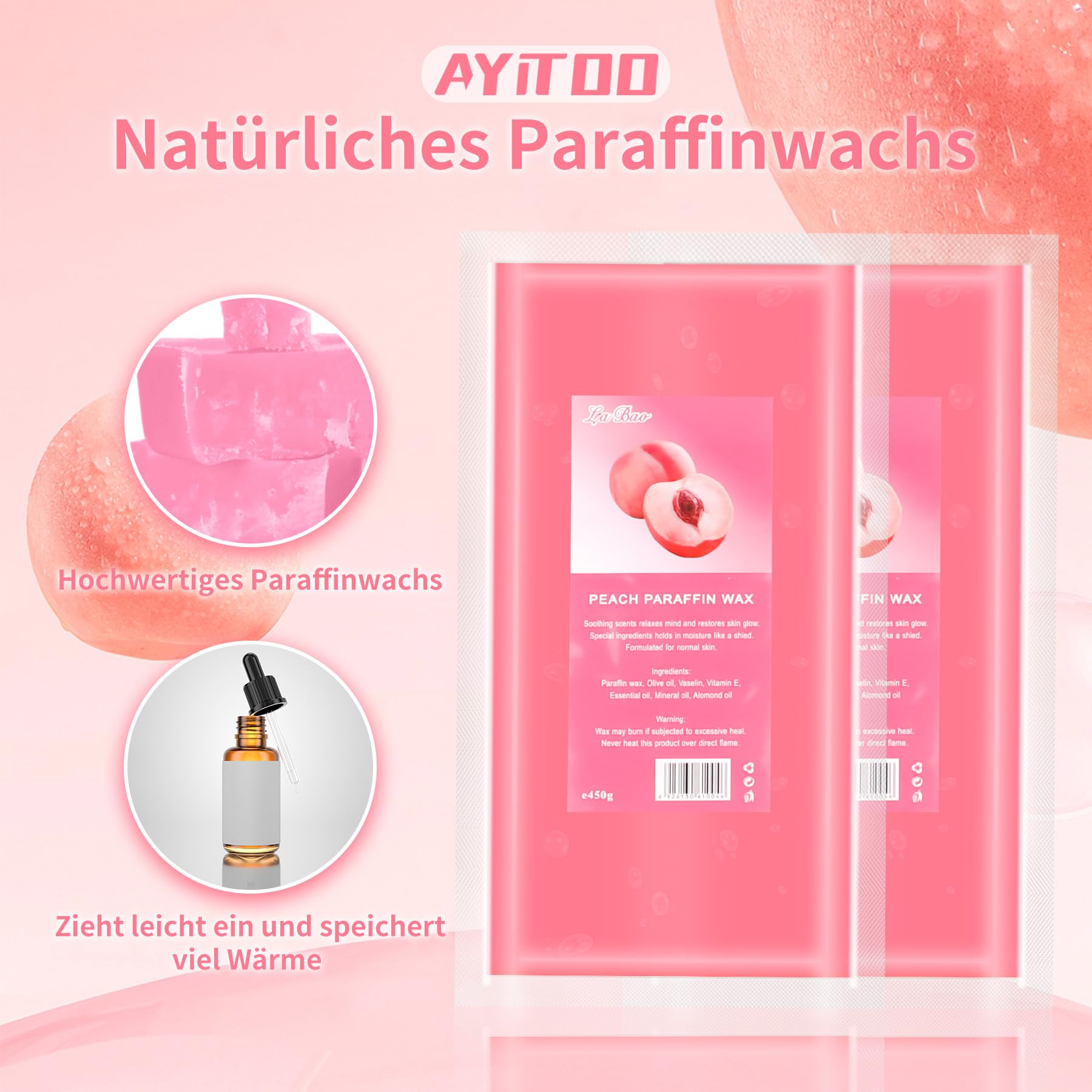 Cire de Paraffine Pêche 2700g pour Mains et Pieds Traitements Esthétiques Kit Familial