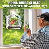 Vista 3 de Comedero para pájaros con ventana – 4 ventosas fuertes de 2.36 pulgadas – Casa de pájaros de acrílico transparente para exteriores, bandeja