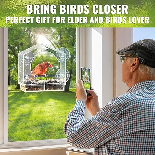 Miniatura 3 de Comedero para pájaros de ventana transparente con ventosas fuertes para ver, ventana de acrílico para gatos con bandeja de semillas extraíble, fácil