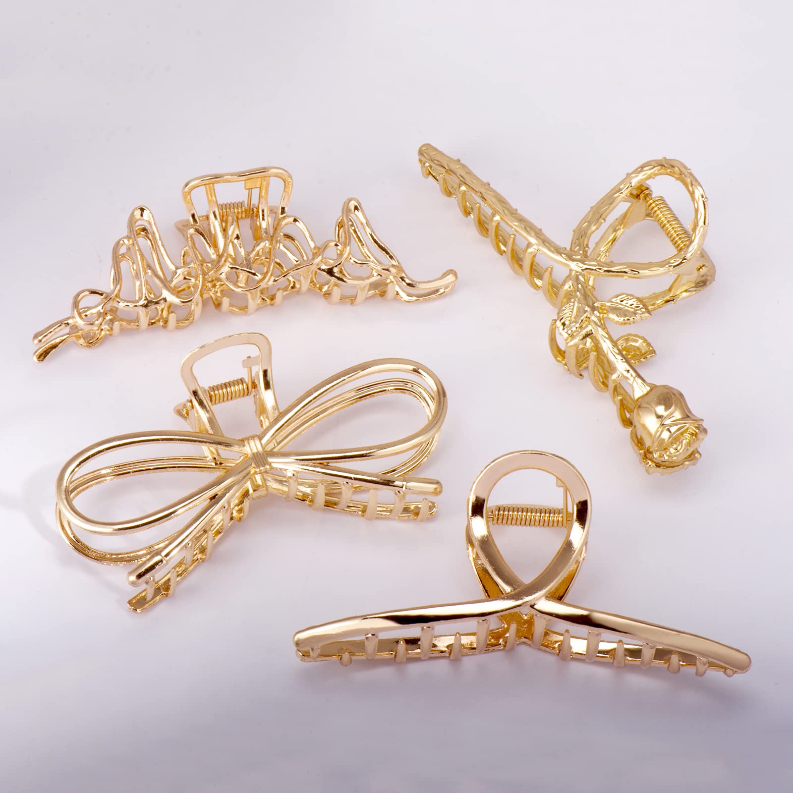 Parcce Paquete de 4 pinzas grandes de metal para cabello rizado fino a grueso, pinzas grandes antideslizantes de color dorado de 4.3 pulgadas, accesorios perfectos de moda para mujeres y niñas,