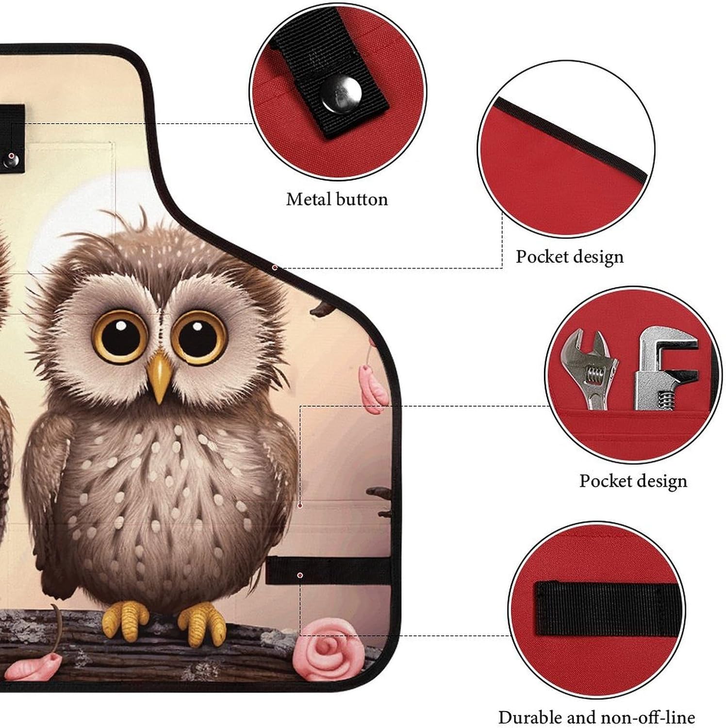 Cute Owls Tool Apron for Men Women Fully-Adjustable Work Apron with 8 Tool Pockets Heavy Duty Workshop Bib Aprons for Carpenter Woodworker Blacksmith Welder Cobbler Butcher image 3