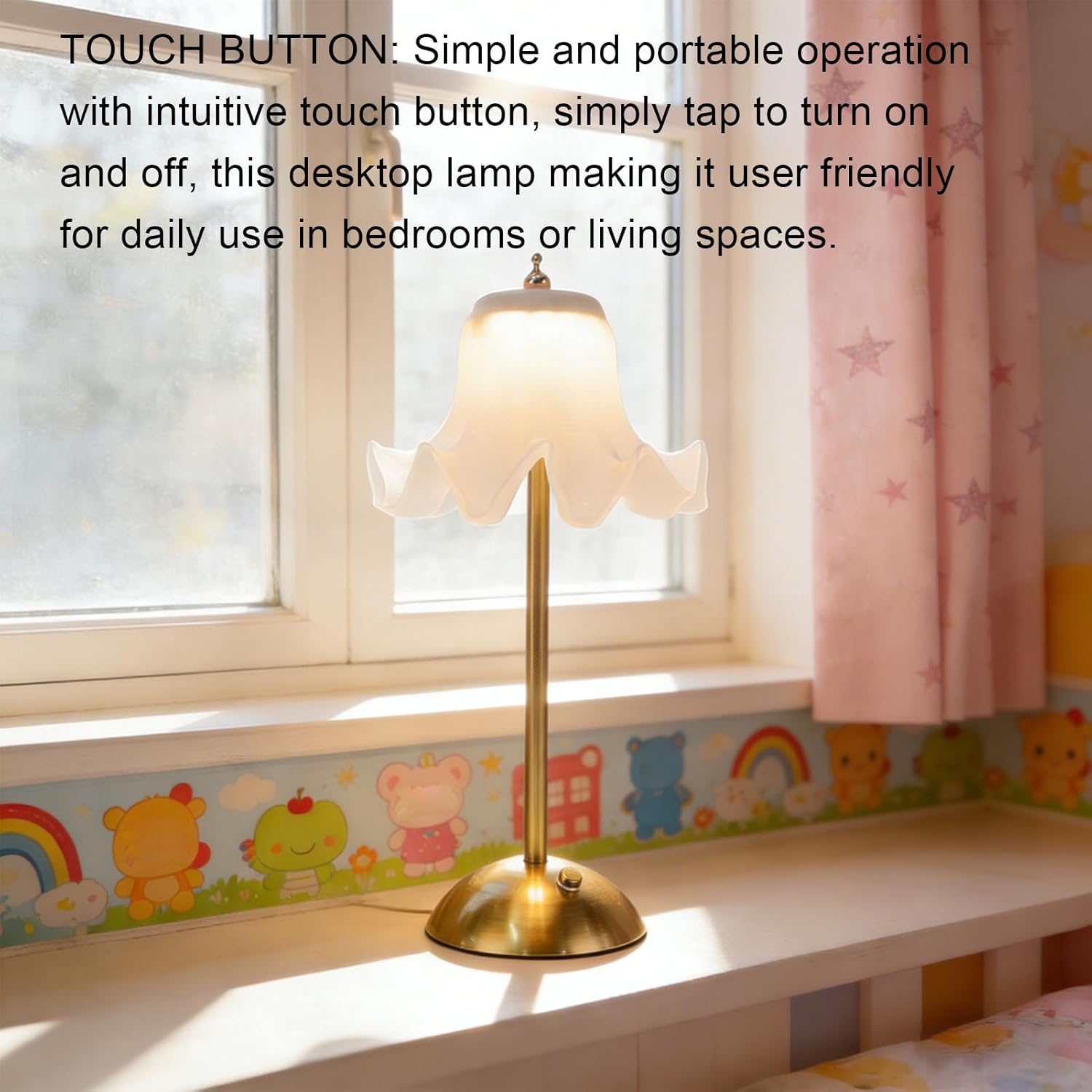 Cordless Table Lamp, Rechargeable Desk Lamp with Flower Shade, 1200mAh Battery Operated Lamps, Bedside Night Light Home Decor, Ambient Light for Restaurant