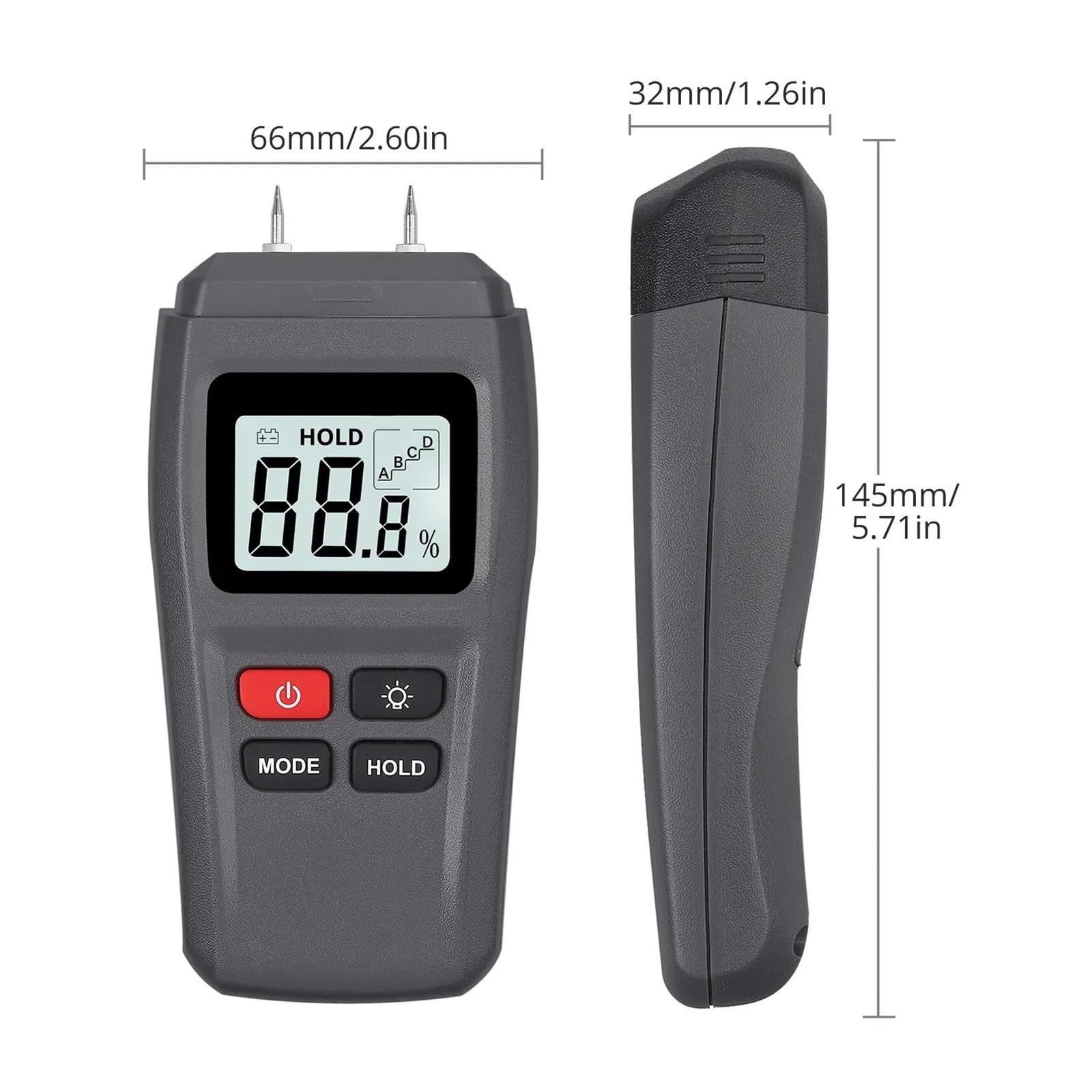 Medidor de humedad de madera digital con pantalla LCD retroiluminada de gran tamaño, herramienta de prueba de humedad for madera Lecturas claras