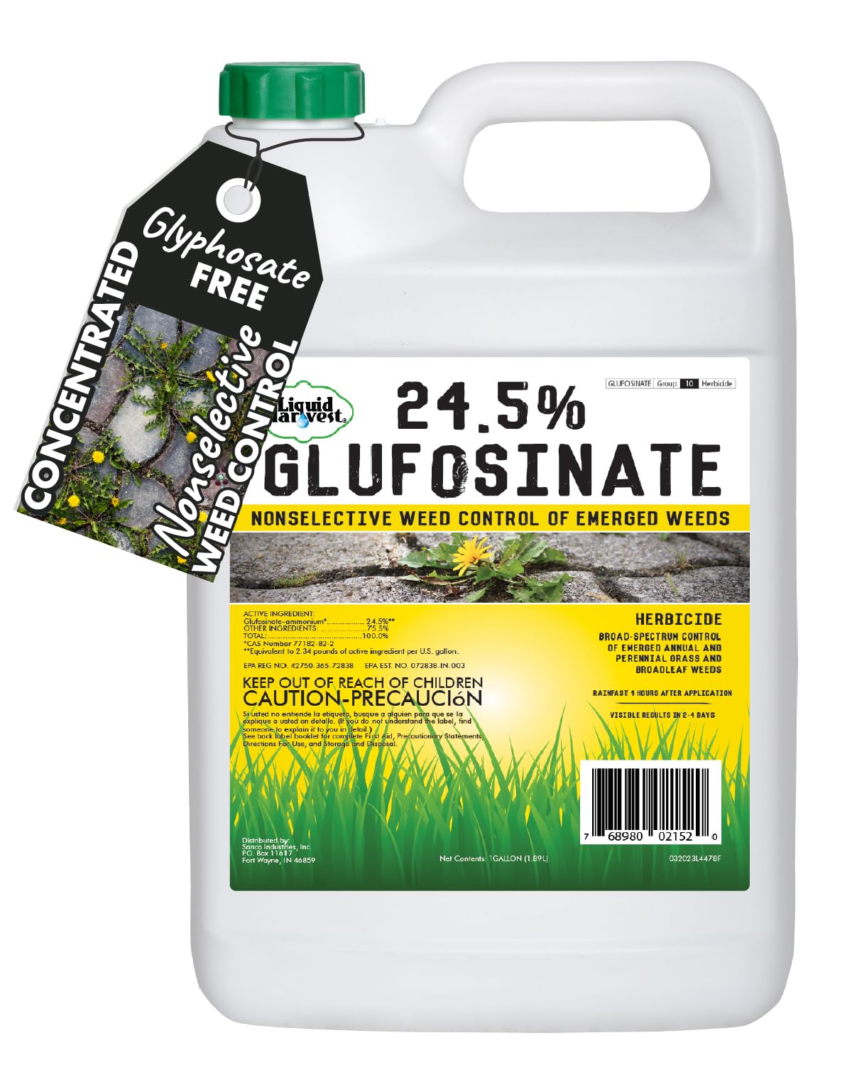 Liquid Harvest 24.5% Glufosinate Herbicide – 32 oz Concentrate (Makes 16 Gallons) – Non-Selective Weed Killer for Grass, Broadleaf Weeds & Woody Plants – Glyphosate-Free Weed Control