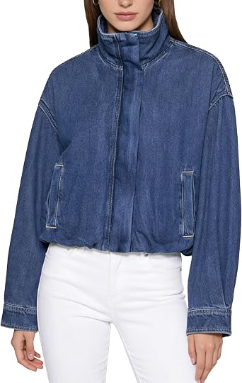 Denim Bomber Jacket Women Denim Bomber Jacket Lightweight Zip Up Short Jean Coat Fall Casual Shacket Outerwear