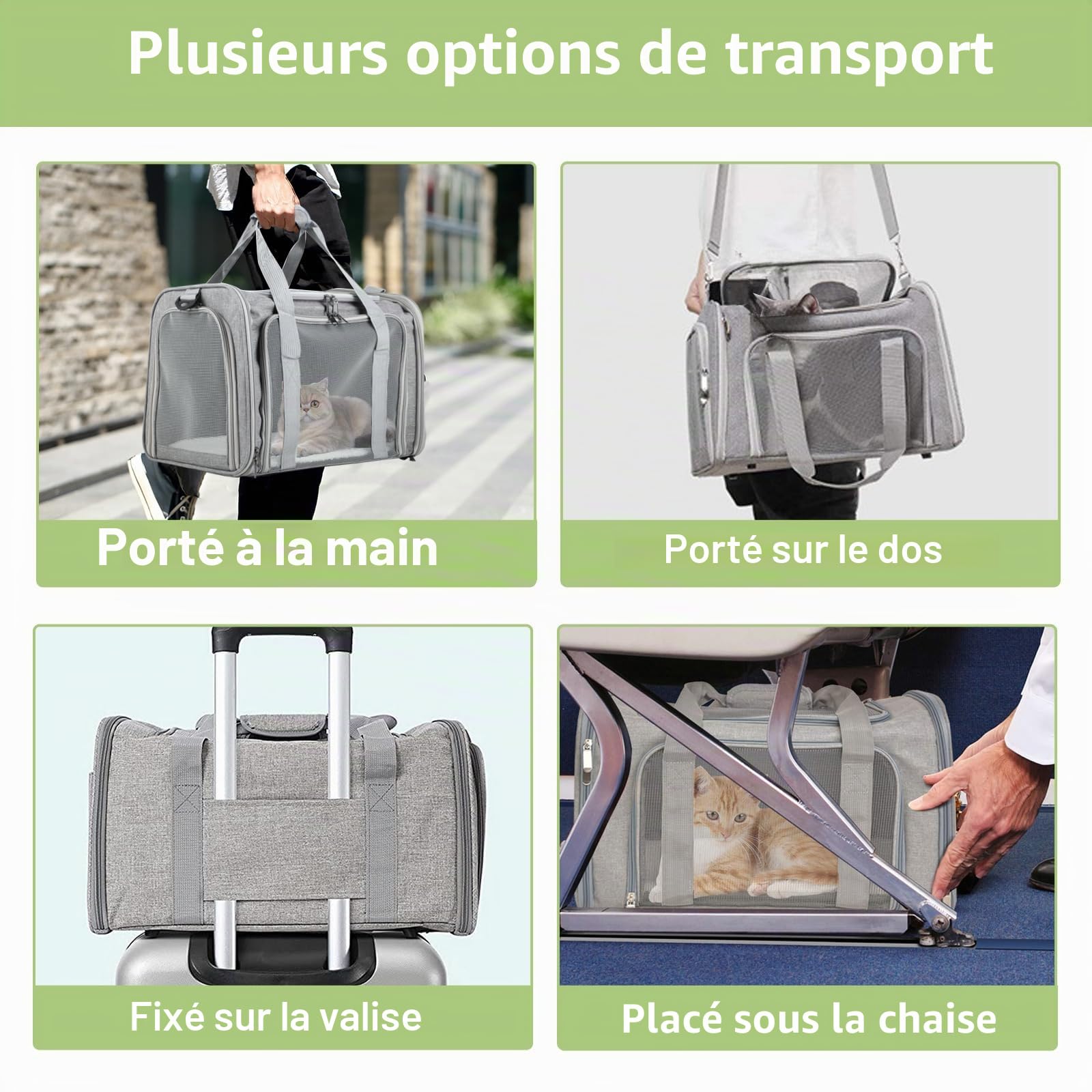 Sac Transport Chat Pliable – Cage Chat Respirante – Caisse de Transport Chat Léger pour Voyages/Voiture (Gris)
