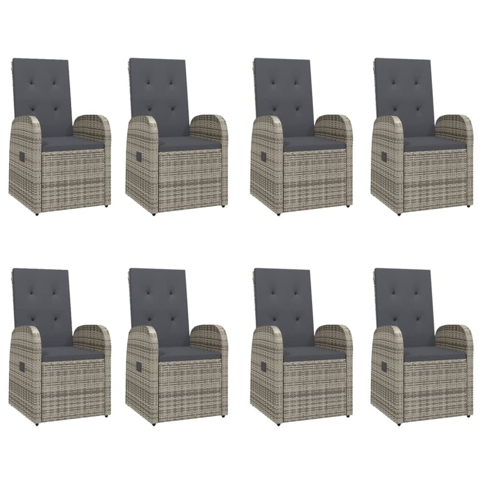 IKAYAA Gartenmöbel Set 8 Verstellbare Hochlehner Stühlen mit Tisch Garten sitzgruppe 8 Personen Sitzgruppe Outdoor wetterfest Rattan Sitzgruppe 8 personen-Grau-9-tlg