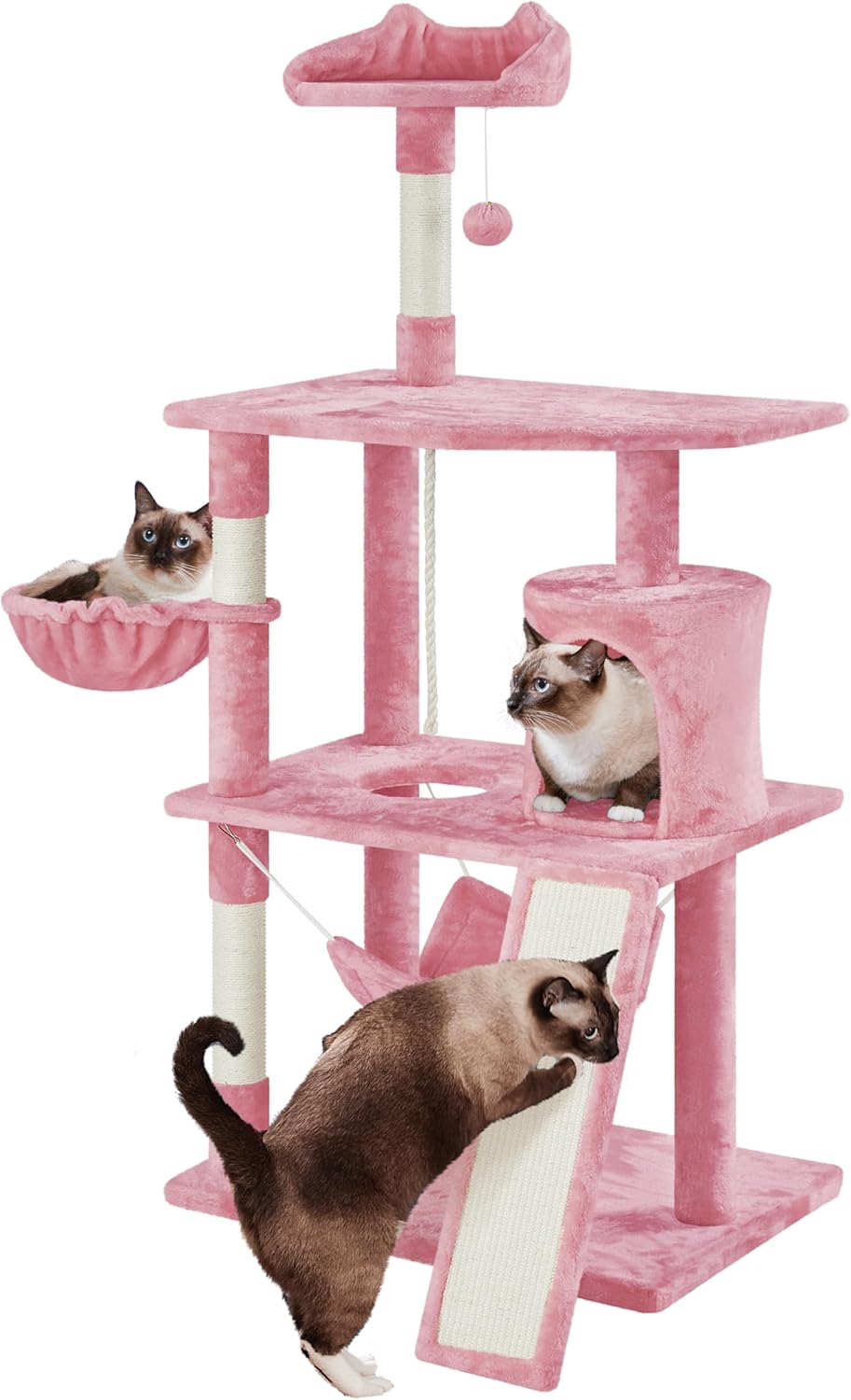 Topeakmart Cat Tower for Indoor Cats 63.5inch, Cat Furniture Condo with Scratching Posts as Kitten Activity Center, Pink