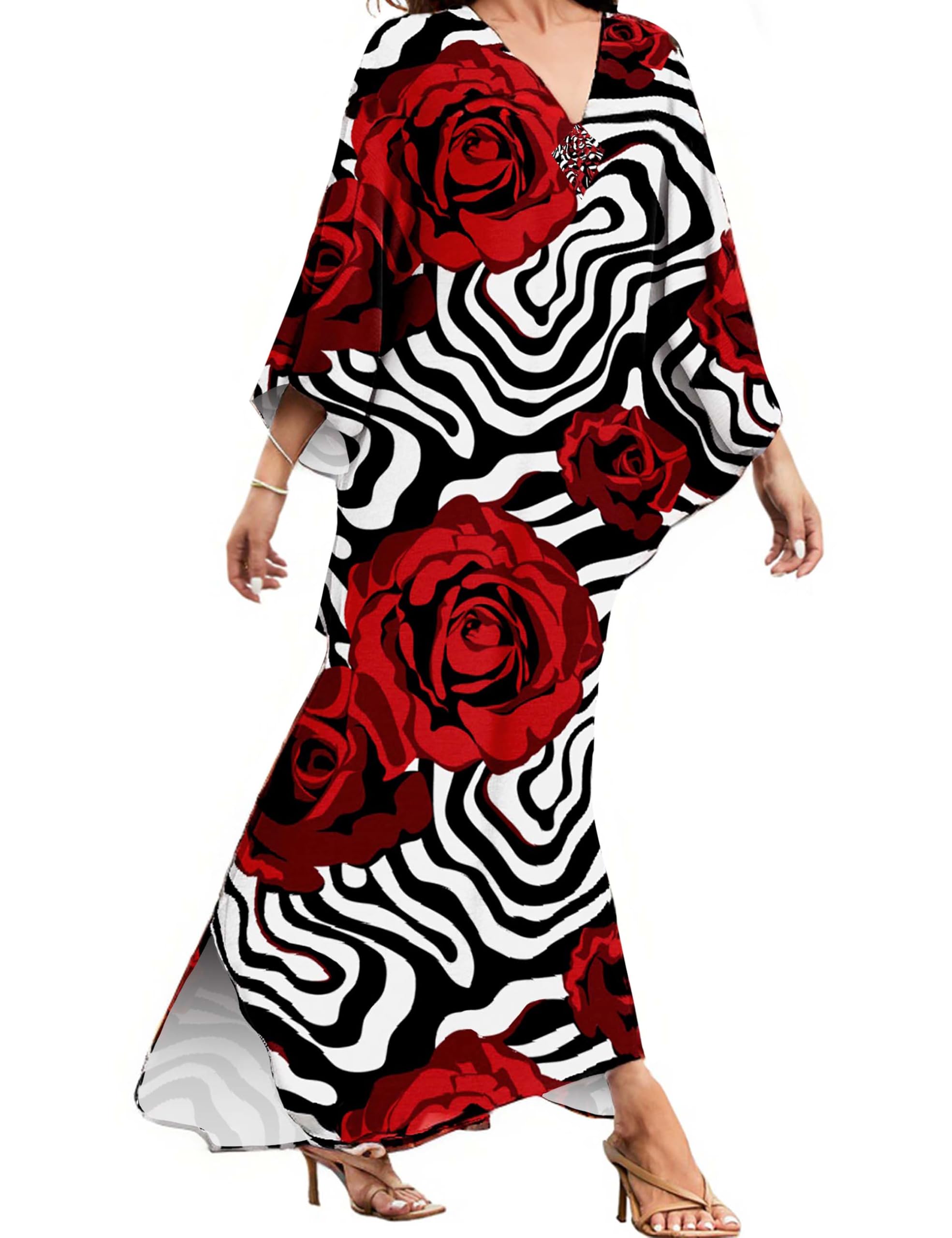 MAKABO Kaftan Dresses for Women V Neck Moo Moos Colorful Print Cover Ups | 100% Viscose Soft Skin Friendly, Breathable, Caftan Beach Dresses for Swimwear, Multi Pattern, Great Party Choice
