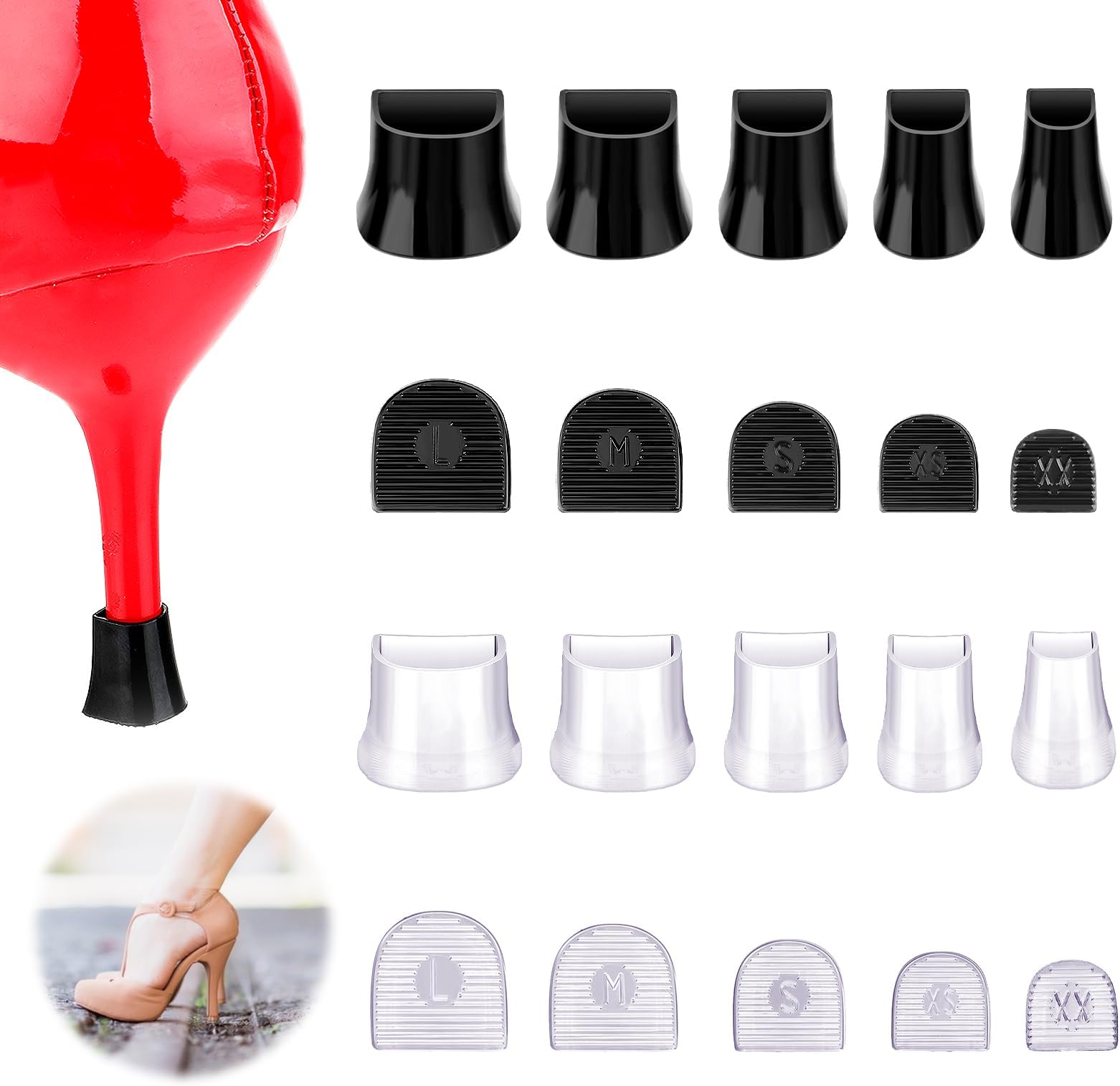 Molain High Heel Protectors 10 Pairs Heel Repair Caps Covers & Heel Stoppers 5 Sizes Heel Cover Perfect for Wedding, Grass, Gravel, Wetlands Outdoor Events (XXS, XS, S, M, L)