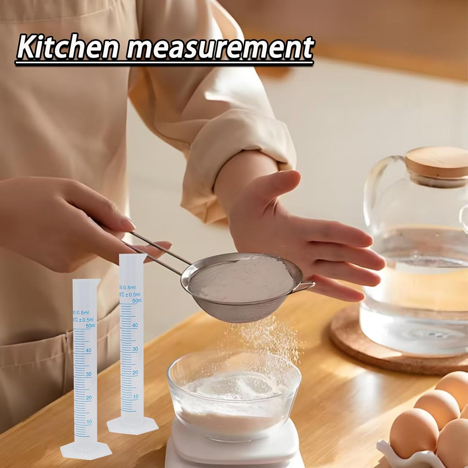 3Pcs 50ml Clear Plastic Cylinder Measuring Cup, Blue Scale Line