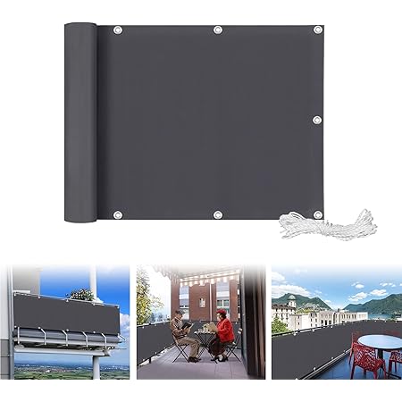 Balkon-Sichtschutz 115x800 Cm – Blickdicht, UV-geschützt, Mit Kabelbindern, Farbe Hellgrau