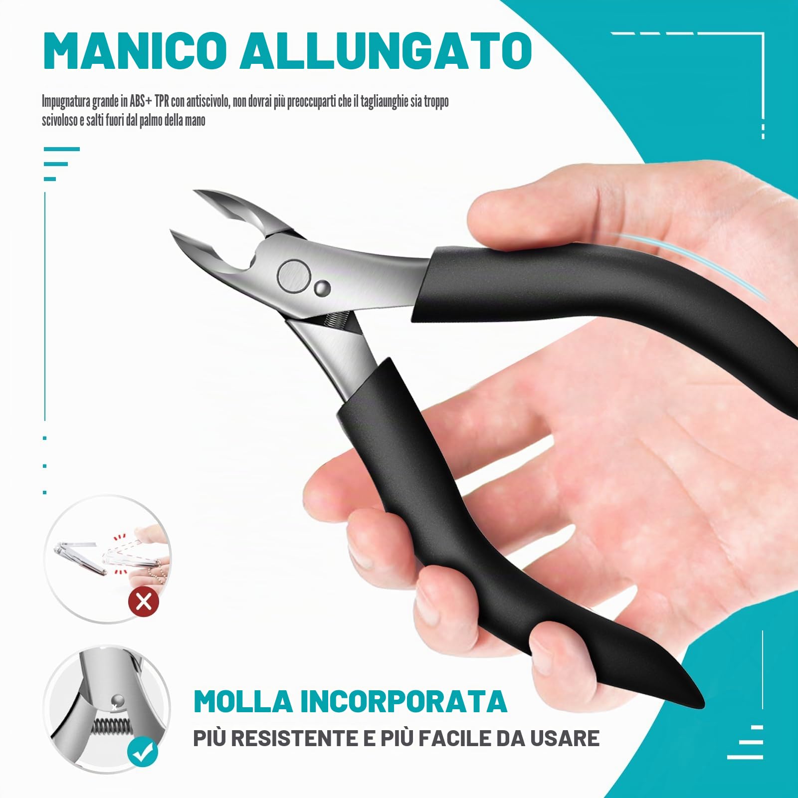 RONAVO - Tagliaunghie dei piedi, per unghie spesse, con funghi, incarnite, per anziani Manico lungo, custodia in pelle, conservazione sicura.