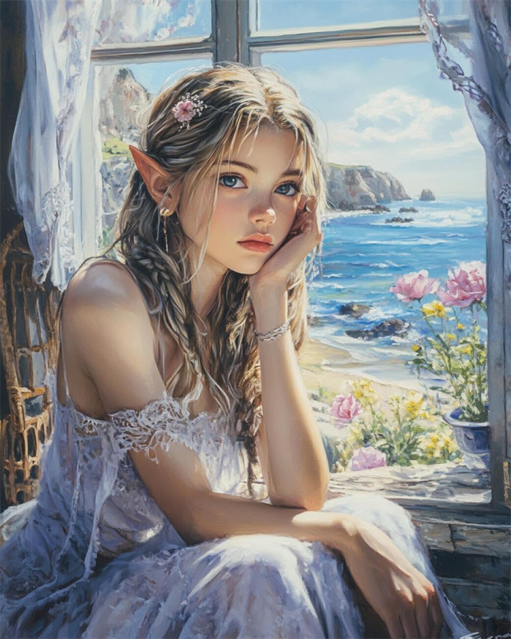 AMBATTERY DIY Beading Embroidery Kit Seascape and Fairy Girl Bead Embroidery Kit for Adults Needlepoint Tapestry Set Beaded Stitching 50x60cm
