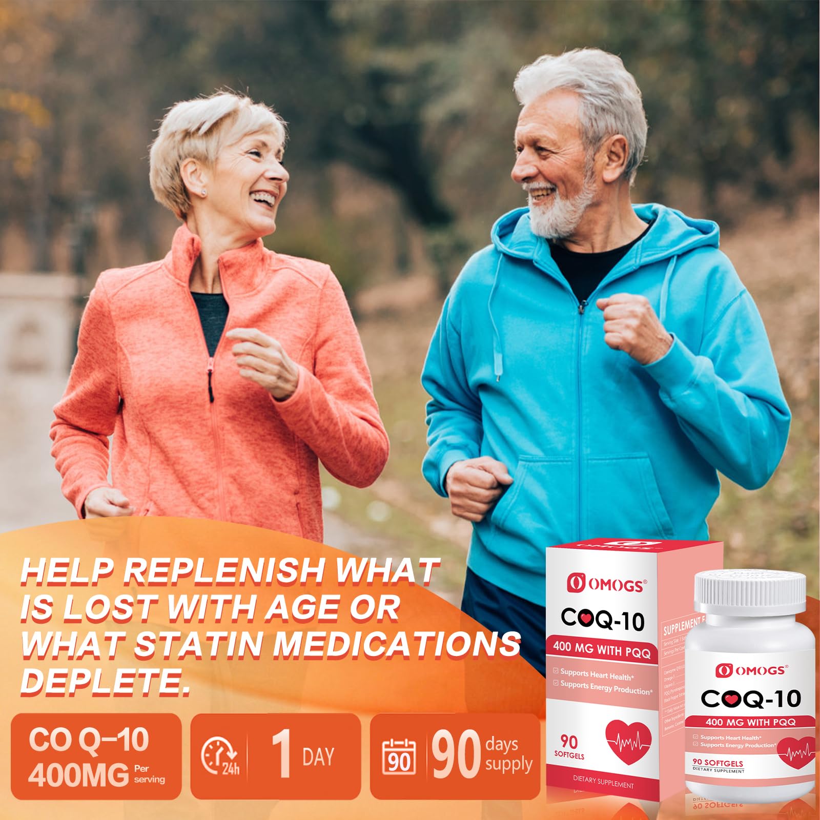 OMOGS CoQ10 400mg Softgels, Coenzyme Q10 High Absorption Supplements Support Heart Health, Cardiovascular Health, Immune System & Cellular Energy Production, Gluten Free, 90 Softgels — Amazon image 6
