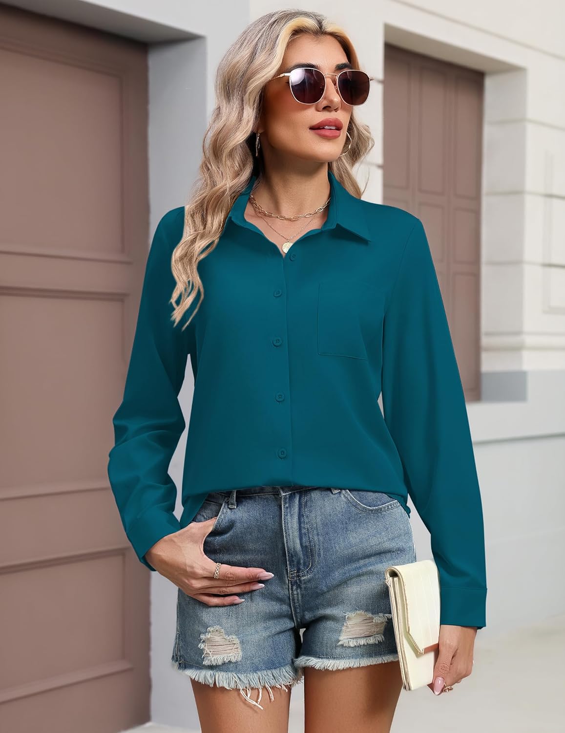HOTOUCH Button Down Shirts for Women Long Sleeve Blouse Dressy Casual Business Work Tops with Pocket - Image 4