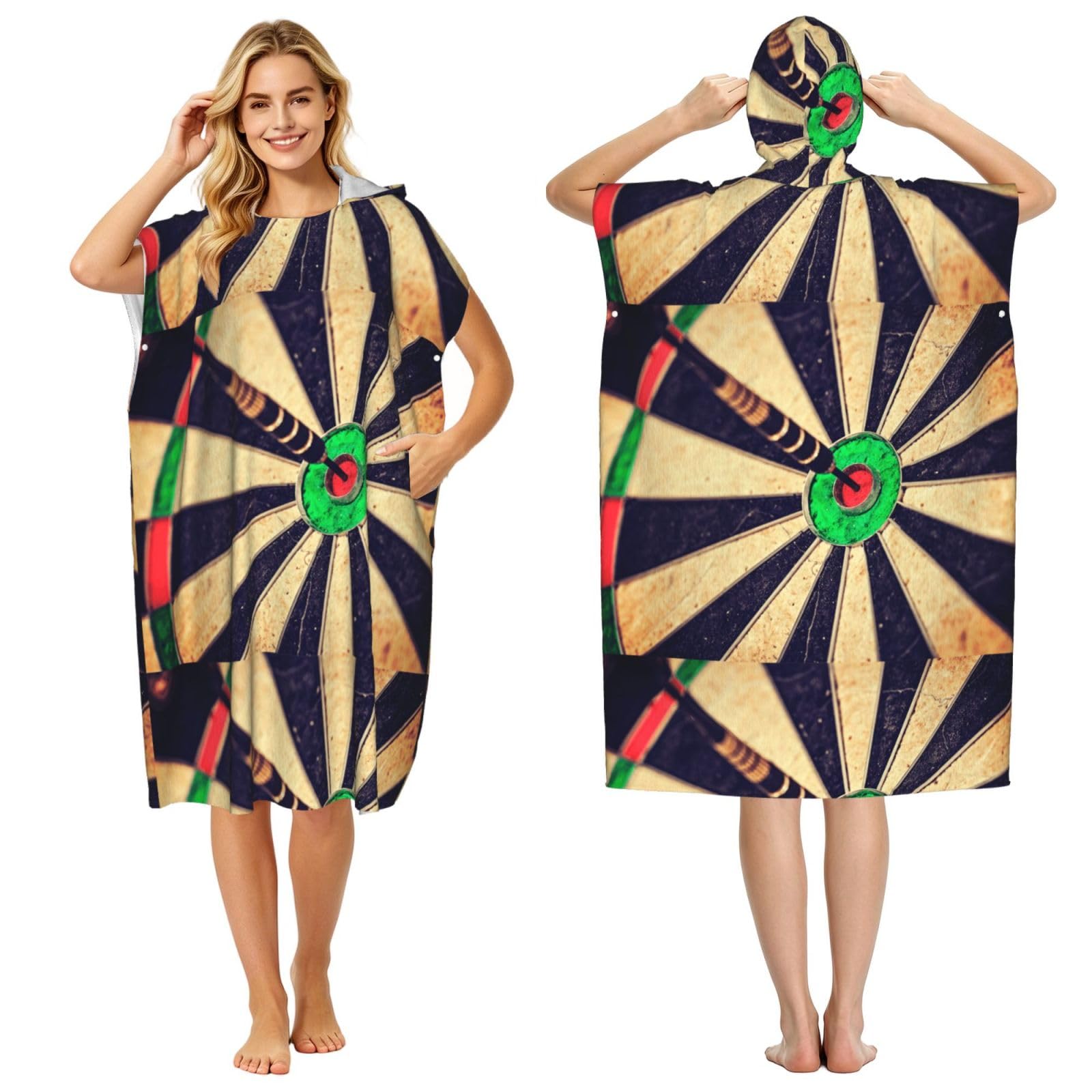 Poadnly Dart Board, Adult Hooded Beach Towel 90 x 110 cm,Changing Bath Robe, Surf Poncho Towel For Women Men