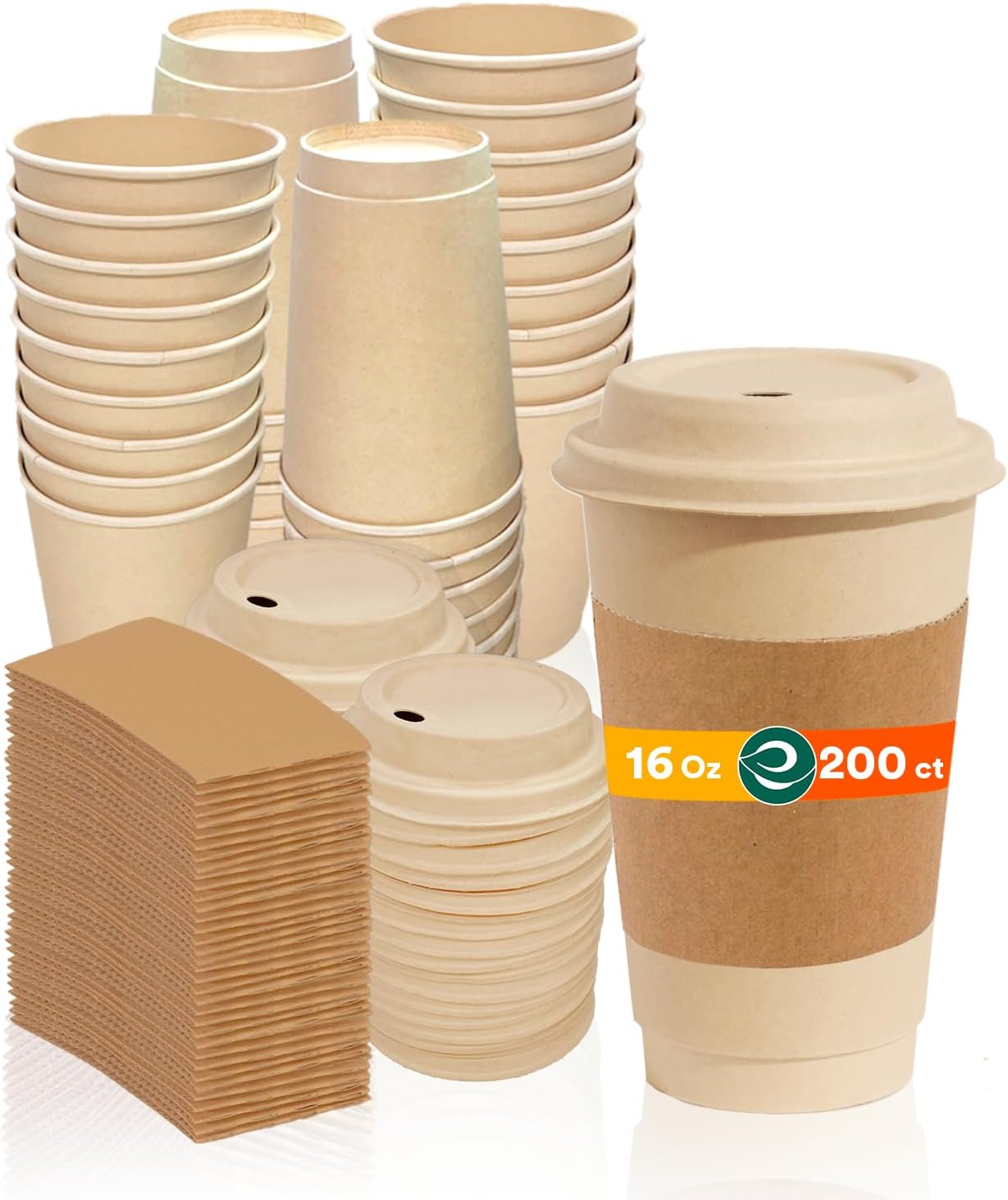 ECO SOUL 100 Compostable Coffee Cups With Lids & Sleeves