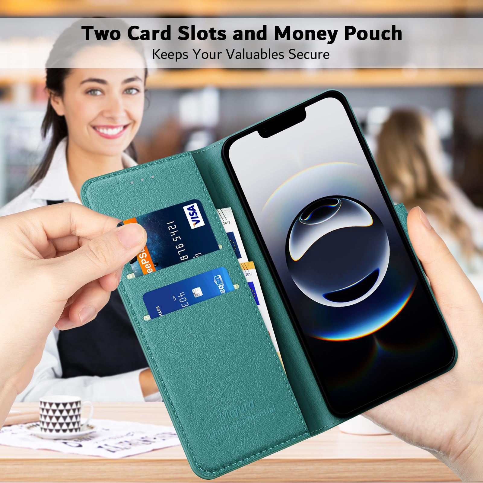 BXYJY For IPhone 16e Wallet Case, Built-in Credit Card Holder (4-5 Cards), RFID Block, Slide Camera Cover, Military Protection, Rugged Heavy Duty Women Men Protective Phone Case For IPhone16 E, Green - View #4