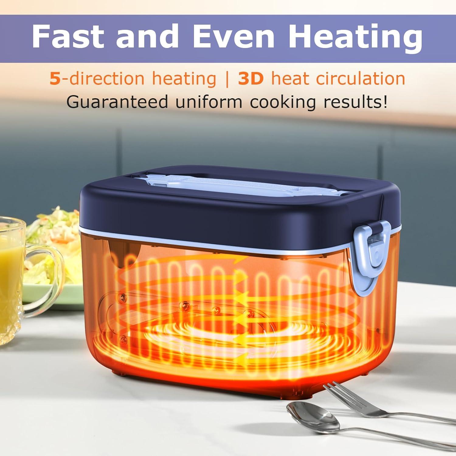 1.2L Cordless Electric Lunch Box – 20000mAh Rechargeable Portable Food Warmer with 5-Sided Heating, Auto Temperature Control, Leakproof & BPA-Free – Perfect for Office, Truck, Outdoors Blue