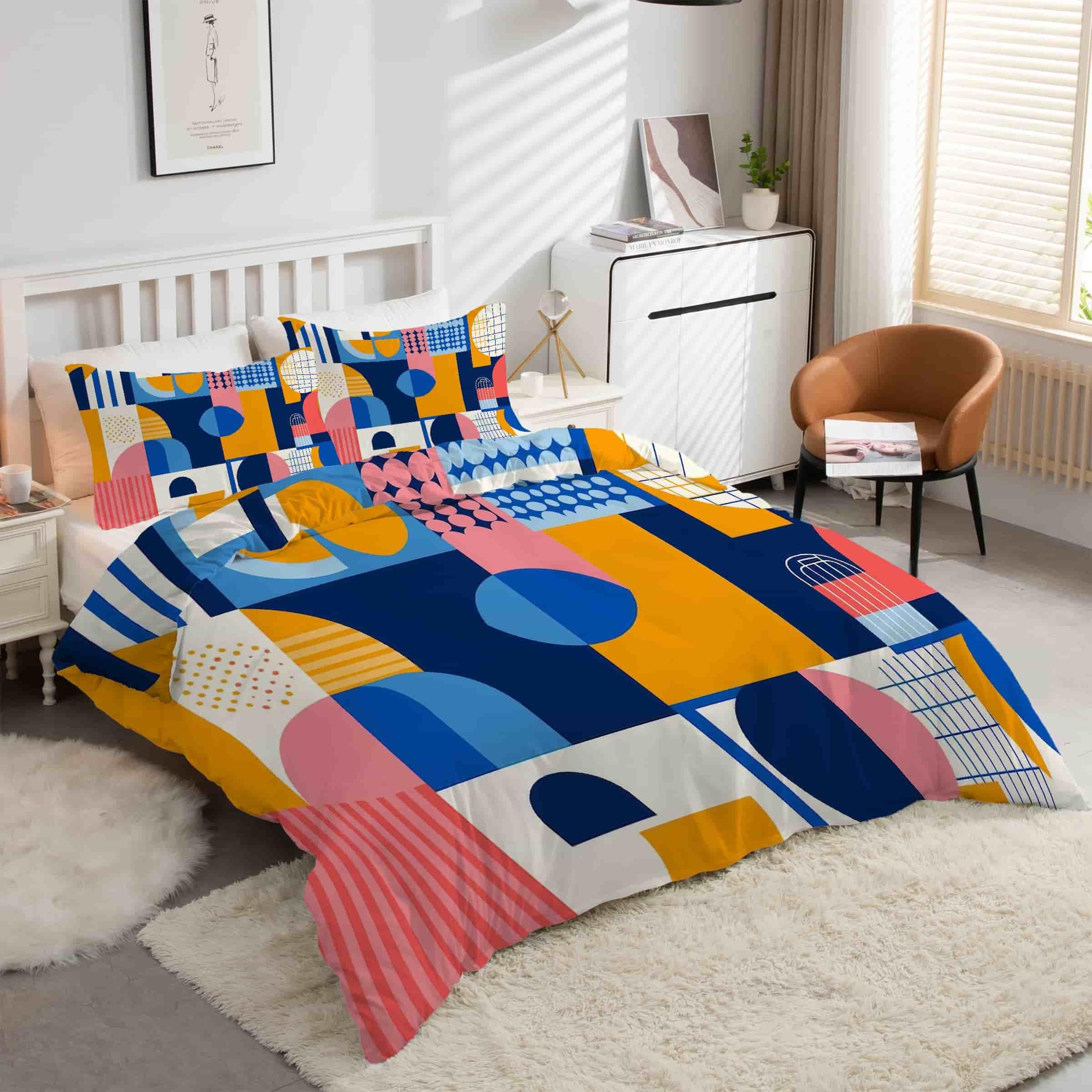 Parure de lit housse de couette 160x200 géométrique lignes 3 pièces