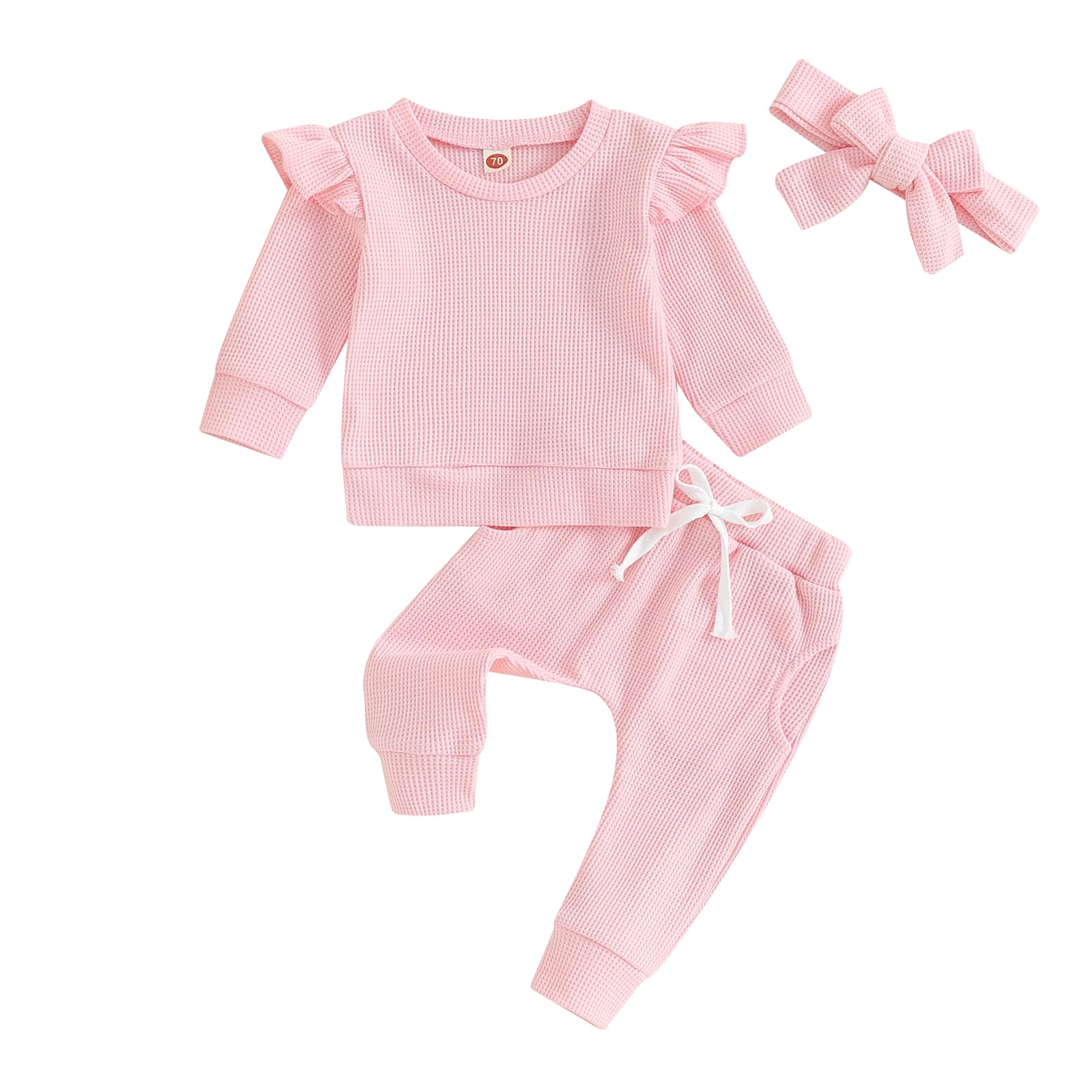 Fall Baby Girl Clothes Ruffle Sleeve Sweatshirt Top Solid Casual Pants 2Pcs Toddler Girl Sweatsuit Spring Clothing (K-Pink, 2-3 Years)