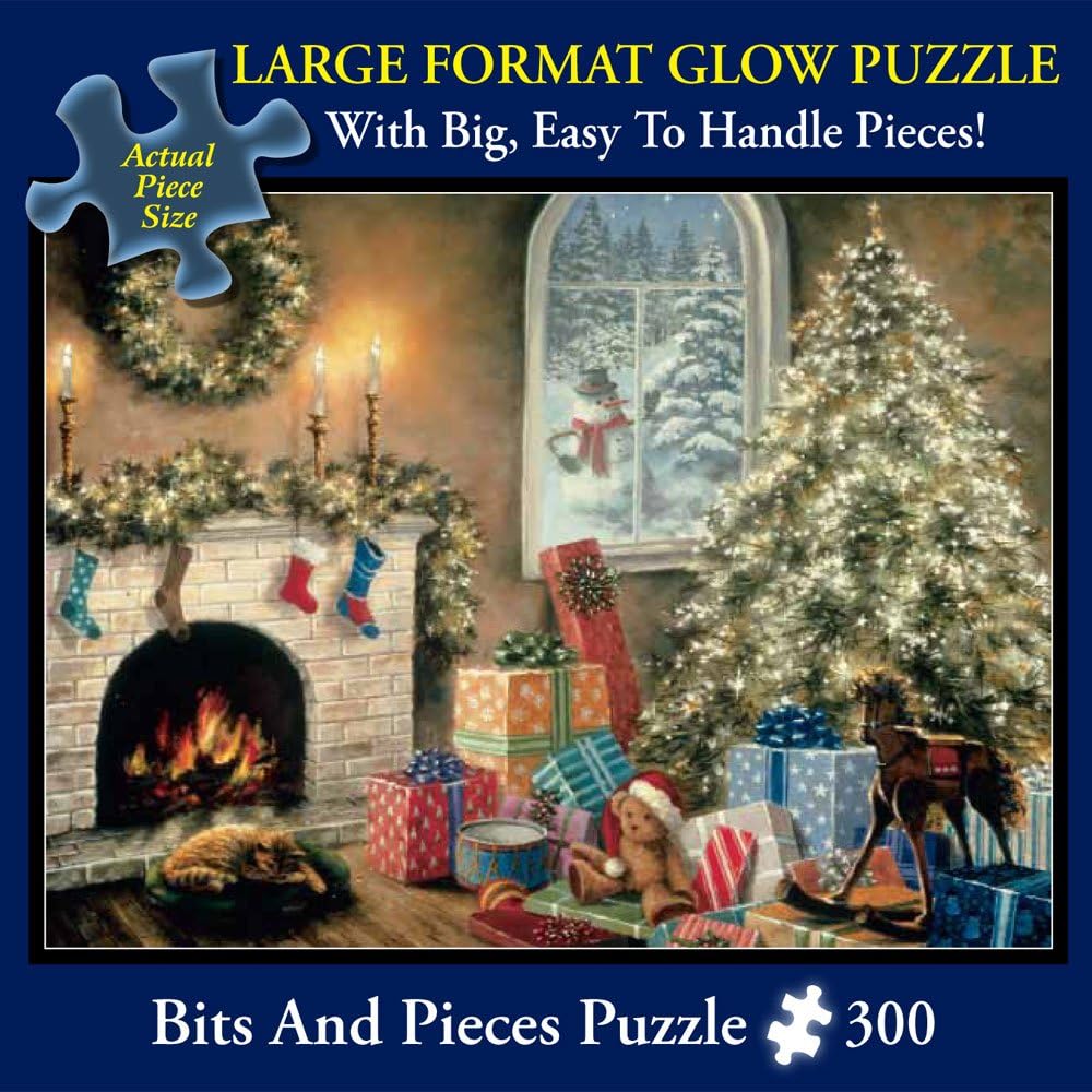 Large 300 Piece Glow in The Dark Jigsaw Puzzle for Adults – Not a Creature was Stiring, Christmas Eve, Holiday - by Artist Nicky Boehme, Completed Puzzle Size: 18" x 24"