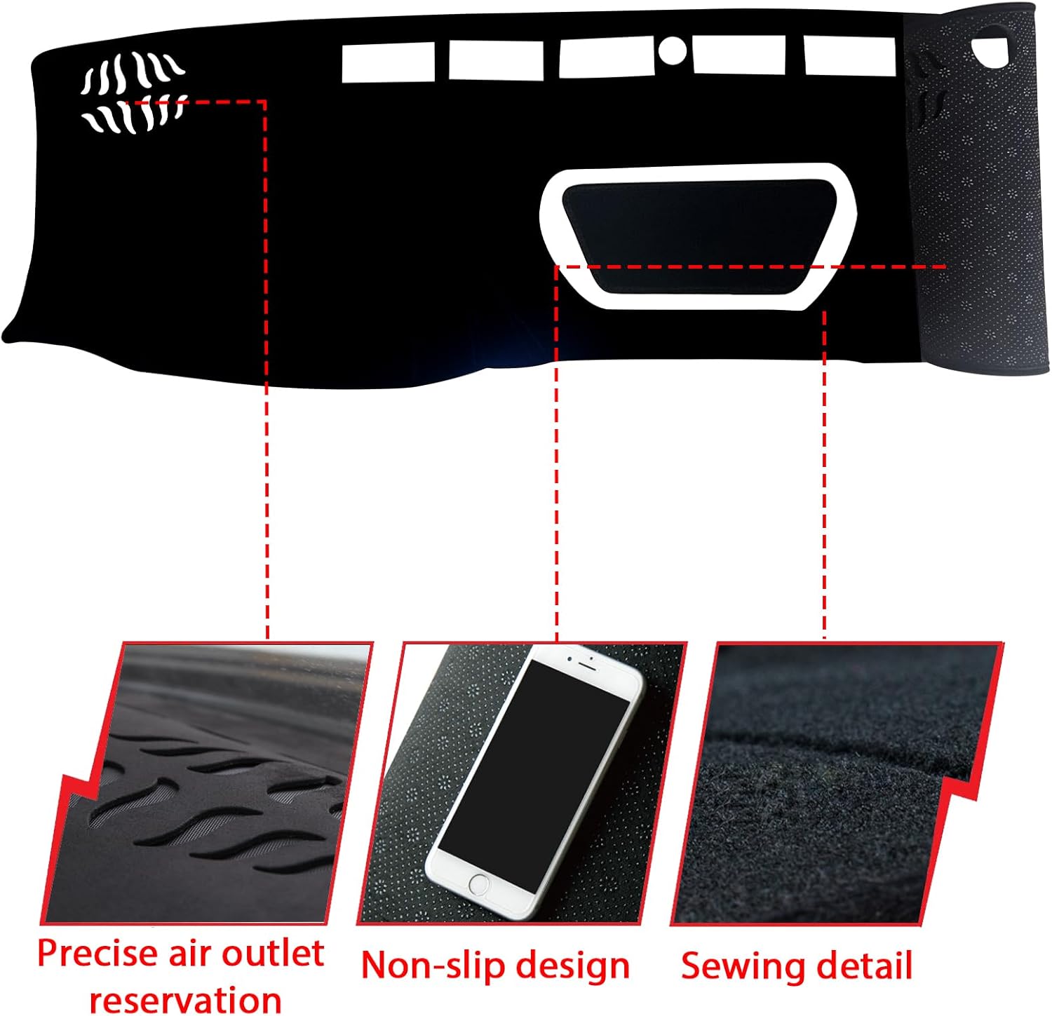Dashboard Dash Board Cover Mat Pad Carpet Non-Slip Custom Compatible with Nissan Frontier 2022 2023 2024 Protector Sunshield (Black Trim)