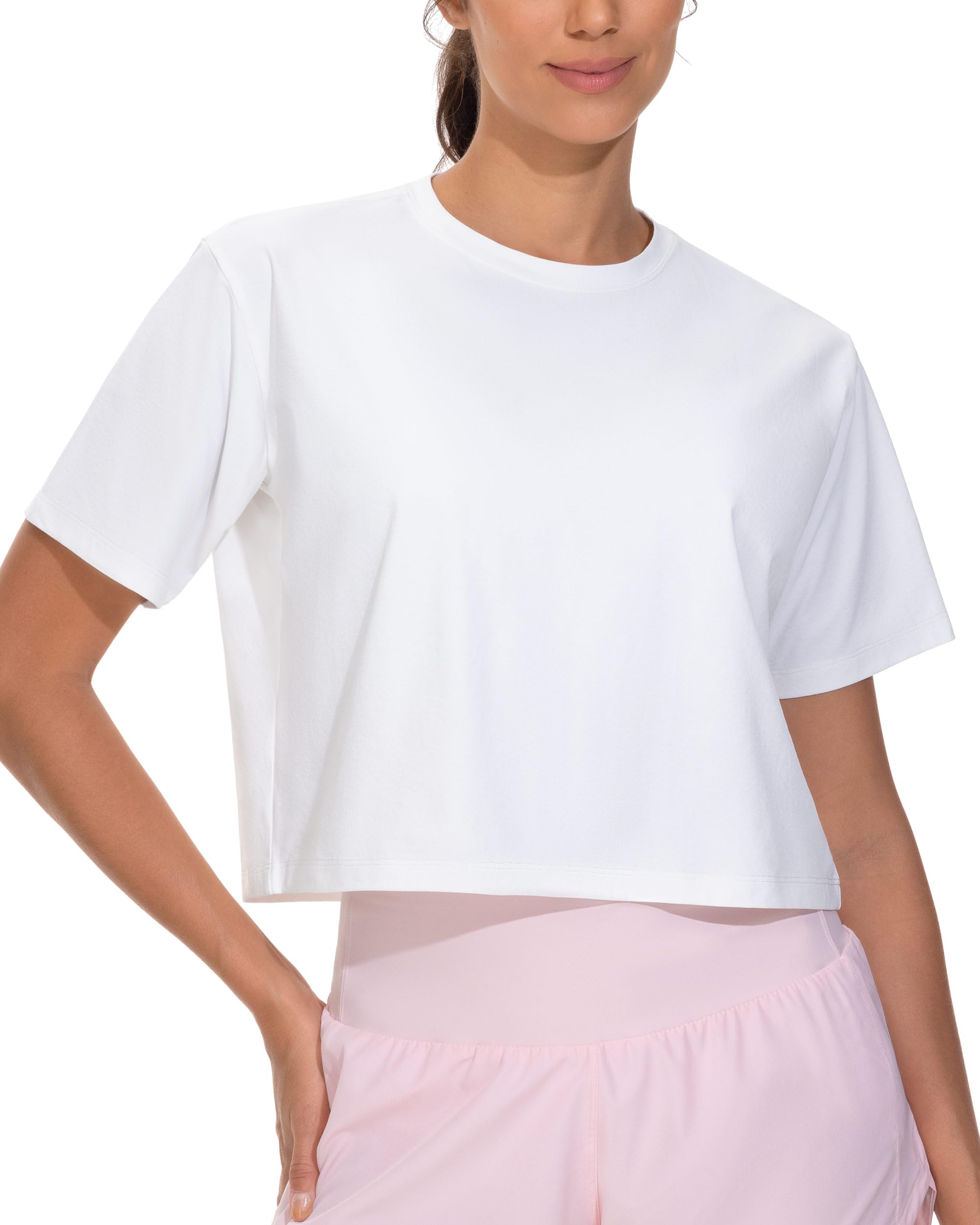 THE GYM PEOPLE Workout Crop Tops for Women Short Sleeve Shirts Loose Fit Yoga Athletic Basic Cropped T-Shirts