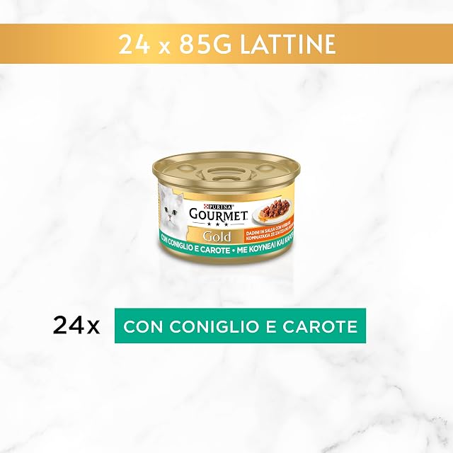 Foto 3 de 8 de Purina Gourmet Gold Tuercas en Salsa Comida húmeda para Gatos con Conejos y Zanahorias, 24 latas de 85 g