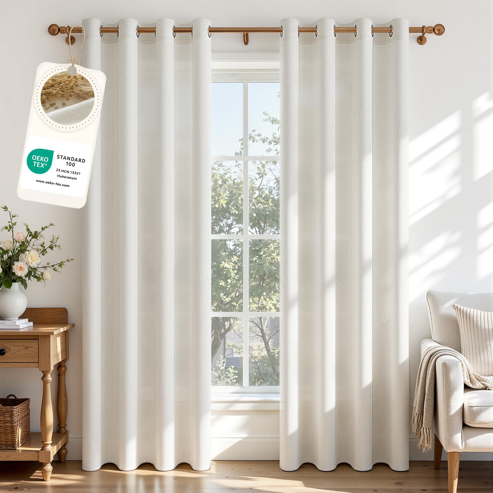 MRTREES Cortinas Salon Dormitorio Lino Translucidas, 2 Piezas, 140x240 cm | Cortinas y Visillos Blanco Roto Rusticas con Ojales, para Ventanas Comedor Modernas Habitacion Juvenil, OEKO-TEX