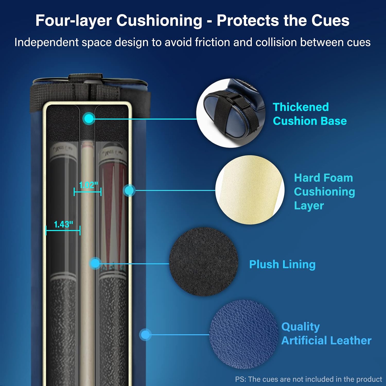 Adhafera Pool Cue Case, 2 X 2 Hard Snooker Cue Case, Made of Faux Leather Pool Cue Accessories (Not for 3/4 Cues) - Image 3