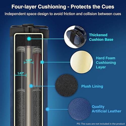Miniatura 2 de Estuche para taco de piscina Adhafera, estuche duro 2 X 2 para palo de billar, hecho de accesorios de billar de cuero sintético