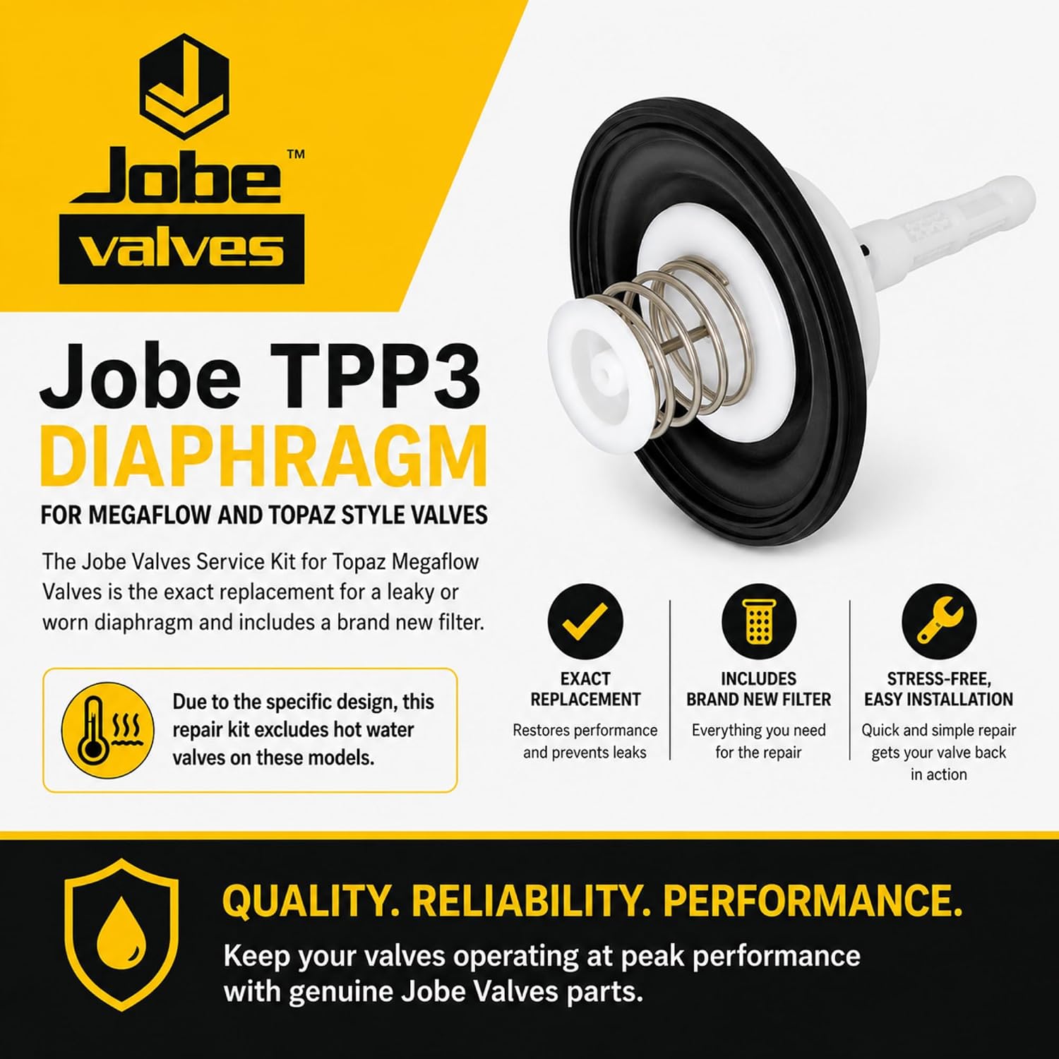 TPP3 Service Kit for Topaz & Megaflow Float Valves, Replacement Diaphragm & Filter Kit, OEM Repair Kit for Leaking High Flow Valves, Easy 6-Screw Installation, Black
