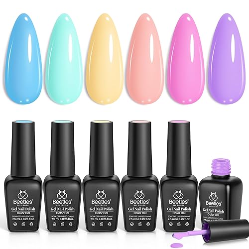 Beetles Pastel Gel Nail Polish Set, 6 Colors Unicorn Collection Blue Yellow Pink Gel Polish Soak off Uv Led Lamp Baby Blue Yellow Purple Decorations Nail Art Nail Gifts for Women - 4-6 Colors Pastel
