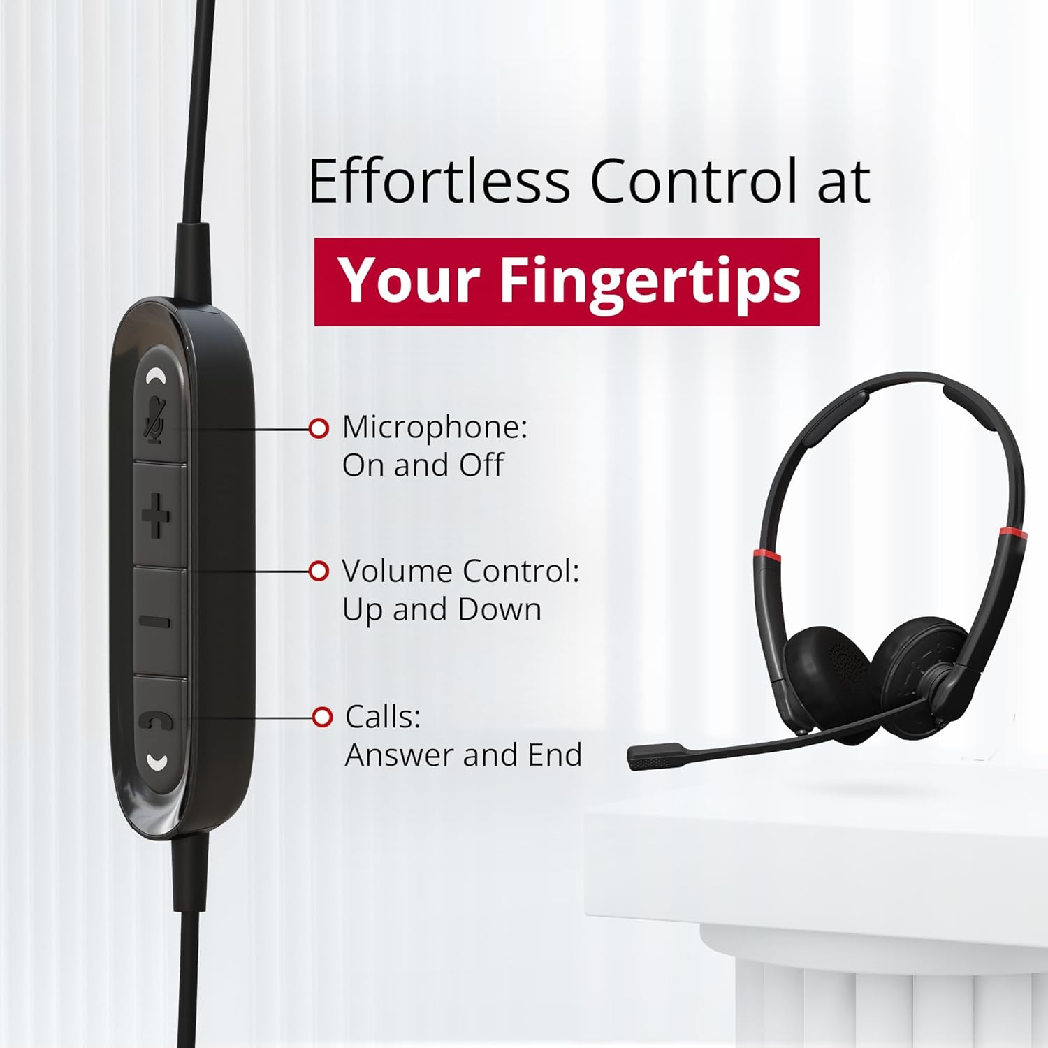 DataLocker Wired Headset with Microphone for PC - TAA Compliant Computer Headphones Adjustable Headband (Push to Talk USB A)
