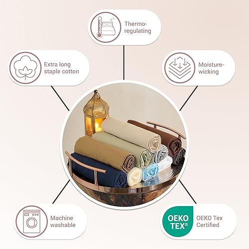 Miniatura 7 de Juego de sábanas de algodón Supima certificado King de 4 piezas, con moneda de fibra para mayor autenticidad, 100% algodón americano, bolsillo